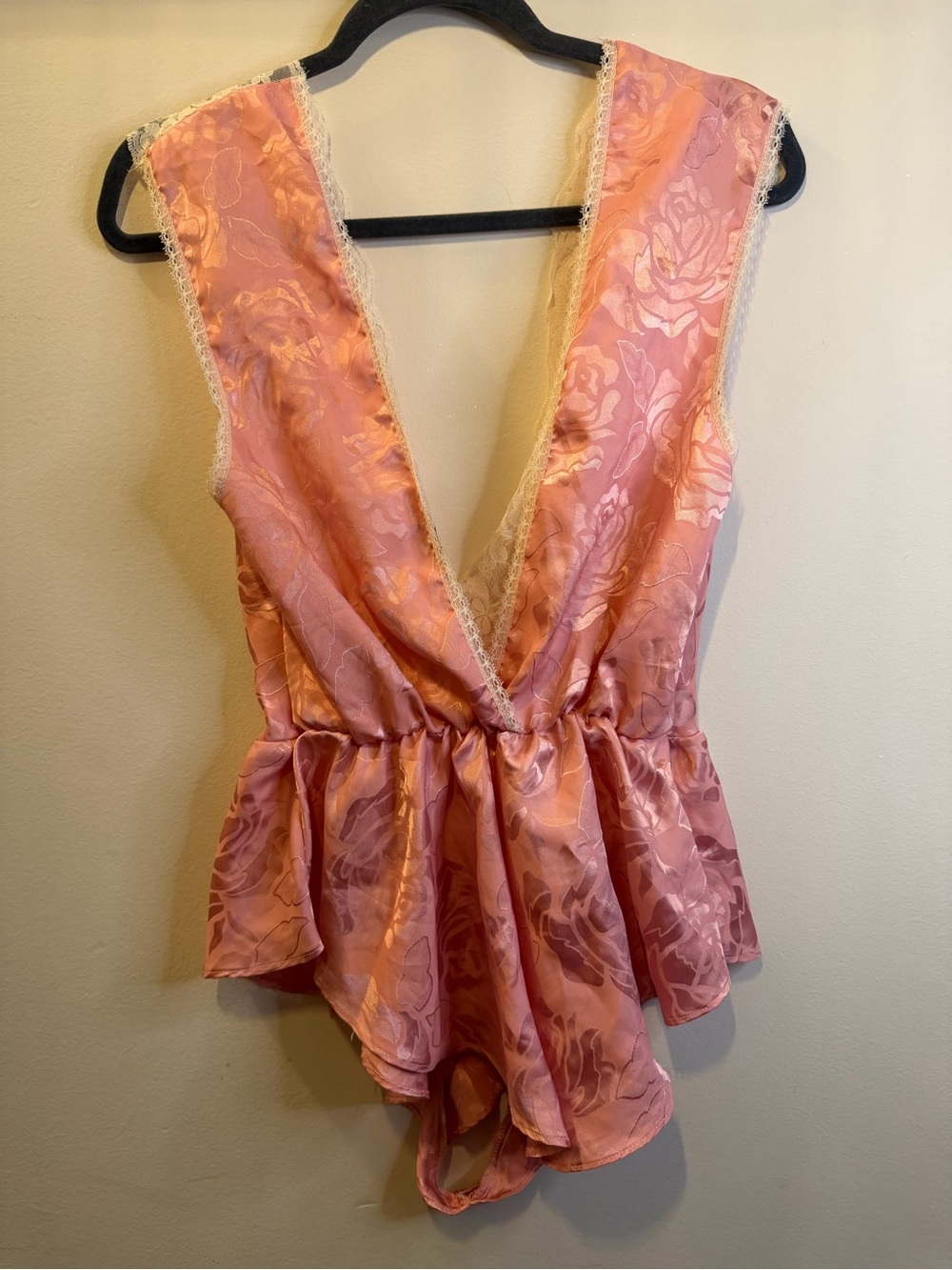 Lily of France Vintage 80s Pink Satin Lace-Trim Chemise Lingerie - Picture 2 of 5